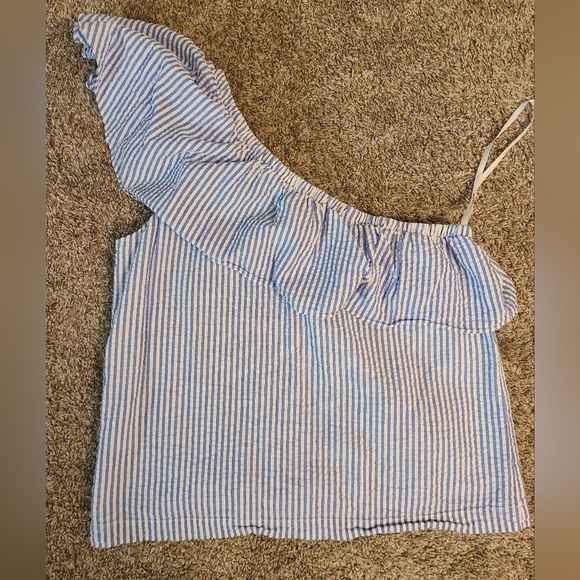 Vineyard Vines one shoulder seersucker ruffle top - Picture 4 of 6